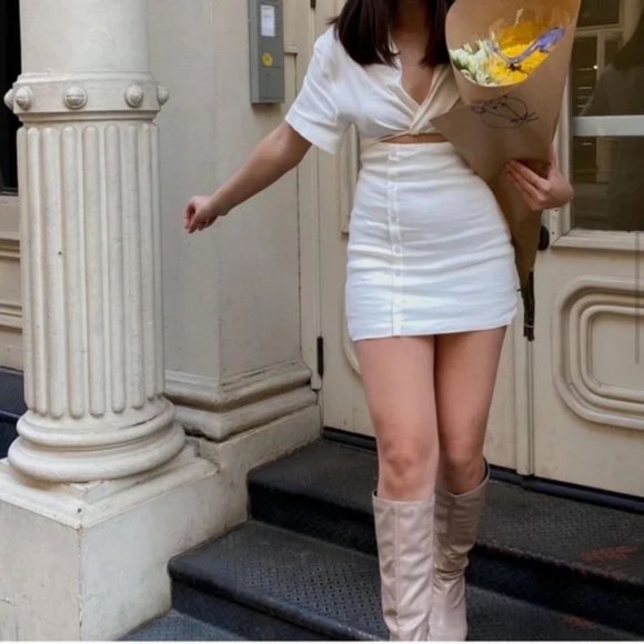 ZARA CutOut Linen Blend Collared Button Dress - Picture 4 of 15